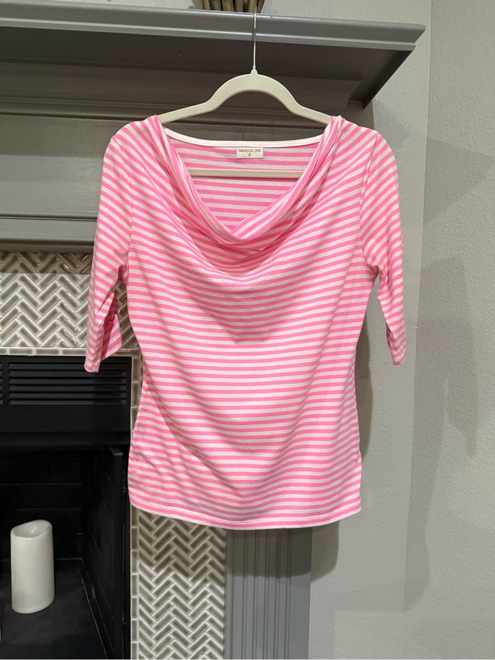 Pink & White Striped Cowl Neck Top